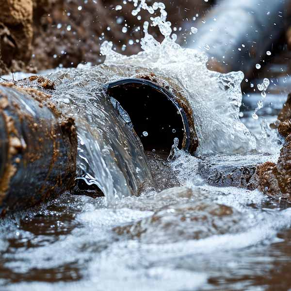 broken plumbing pipe with water gushing out of it